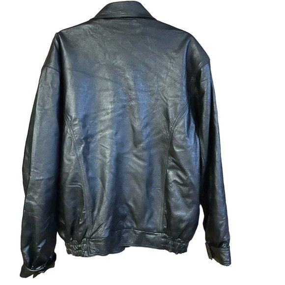 Oscar Piel Vintage Black Leather Bomber Motorcycle Jacket Quilted Liner Mens XL - Picture 2 of 7